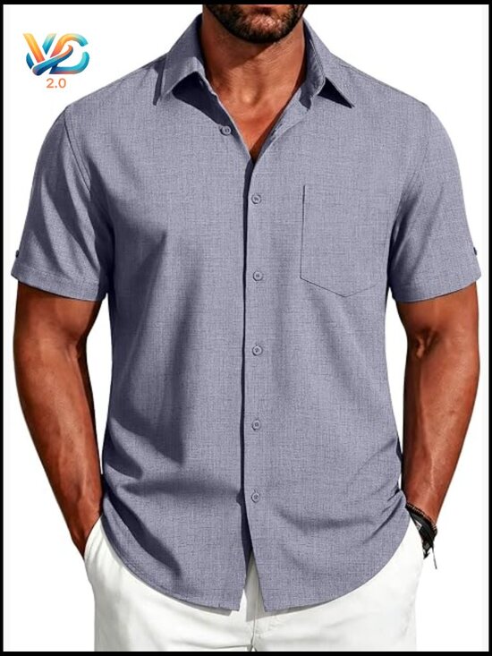 Other - Men's Short Sleeve Button Down Linen Shirt Casual Summer Beach Vacation Shirt